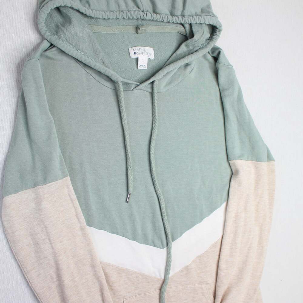 Market & Spruce Size Rayon Soft Green Beige Stripes Women’s Hoodie Size Small